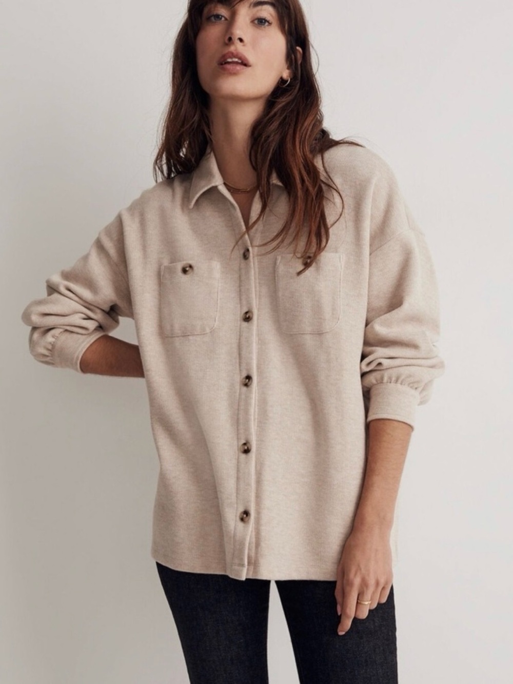 Madewell Light Beige Knit Shirt Jacket